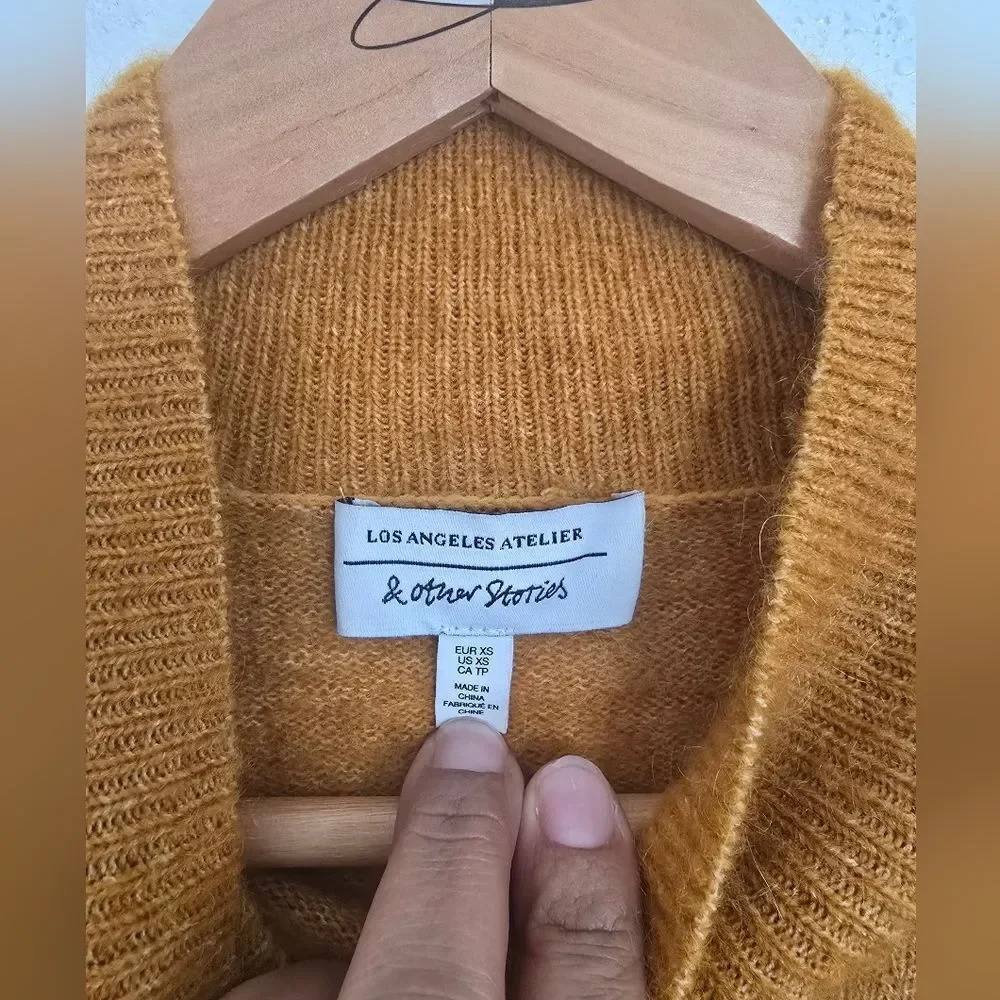 & Other Stories Mock Neck Bell Sleeves Sweater In Mustard Yellow Size XS_7